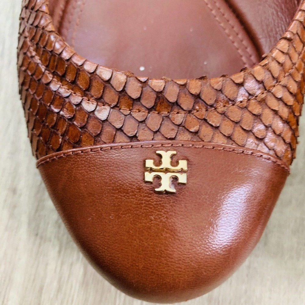 Tory Burch York Brown Leather Python Scale Cap To… - image 5